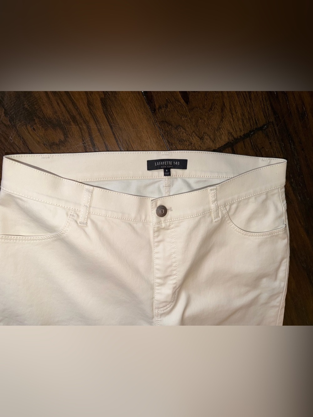 Lafayette 148 New York Women Pants Jeans Cream Straight Leg Size 8, EUC - Picture 2 of 7